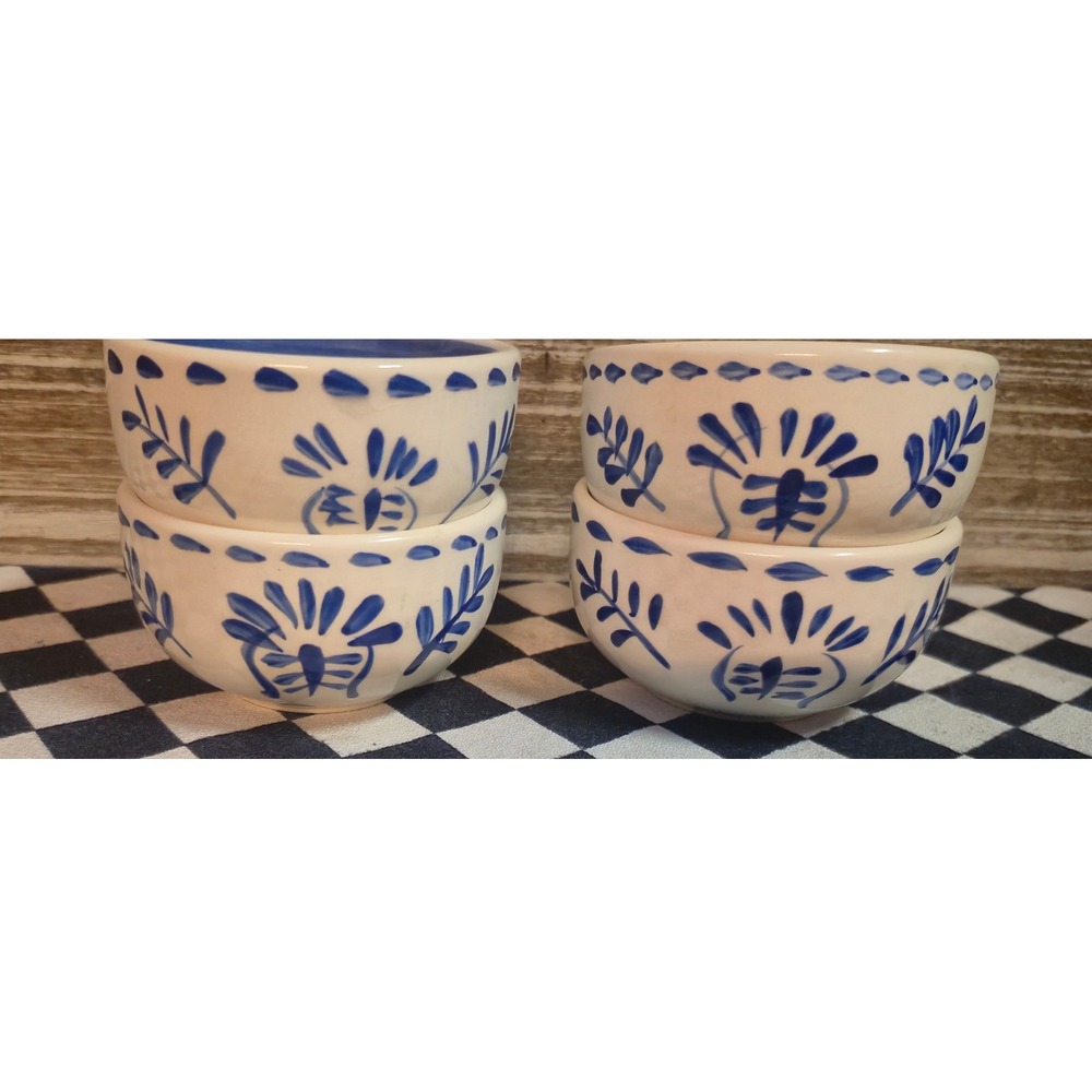 Casa Cristina Blue White Floral Ceramic Dipping Bowls Set of 4‎ Microwave Safe